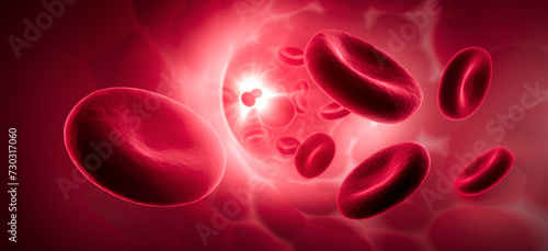 Red blood cells floating inside a blood vessel - Erythrocyte 3D illustration