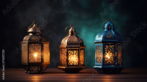 Ramadan Kareem celebration background illustration with arabic lanterns.