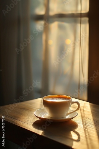 A contemplative moment with a cup of coffee, bathed in soft, diffused light