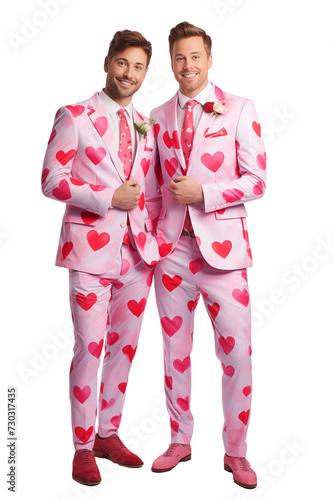 Elegant Men in Love with Pink Suits and Flowers