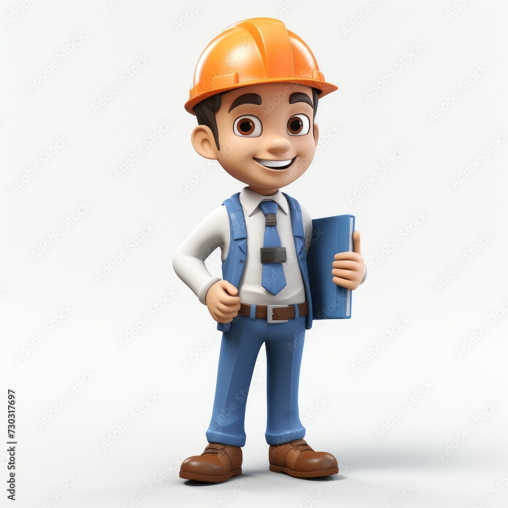 White Background with 3D Cartoon Male Architect White Background with 3D Cartoon Male Architect