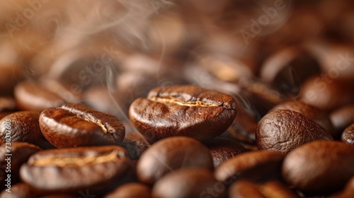 Close-up of coffee beans, emitting a fragrant aroma, promising a flavorful experience