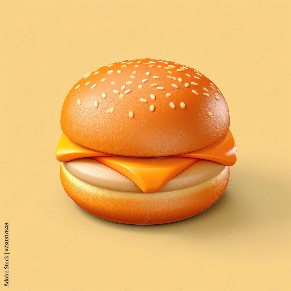 Burger 3D illustration, minimal on yellow background. Simple burger, icon, detailed. For advertising, menu, package , sticker, patch Burger 3D illustration, minimal on yellow background. Simple burger, icon, detailed. For advertising, menu, package , sticker, patch