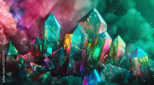 colorful shapes of gemstones containing colored cryst photo