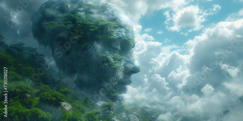 Gesicht in den Wolken künstlerisch integriert Nahaufnahme, ai generativ