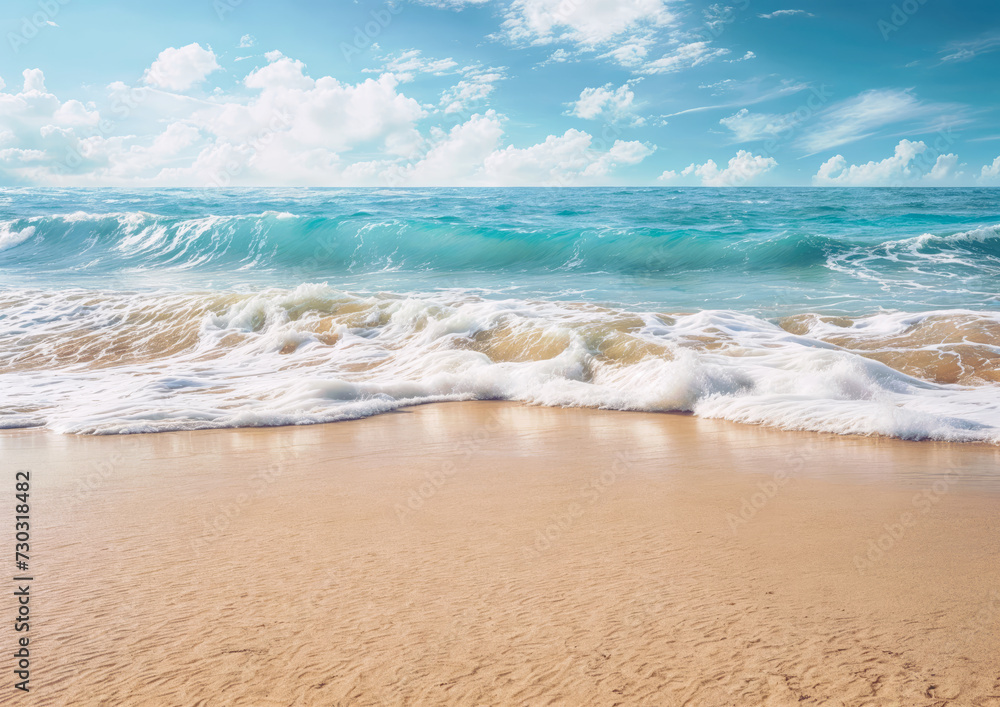 sandy beach with a blue ocean in the background Beautiful tropical beach and sea with blue sky background