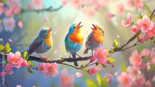 cute birds i with microphone on the tree singing songs.,spring concept © Наталья Добровольска