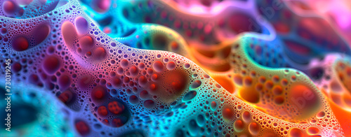 Abstract vibrant bubble structure with a colorful gradient and organic shapes. © henjon