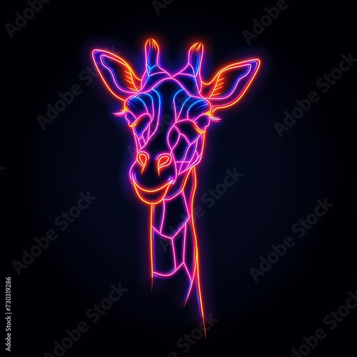 Flat logo giraffe neon style on a black background. Neon style.