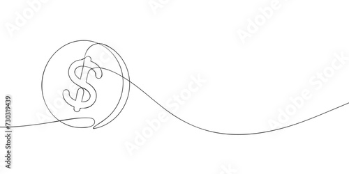 A coin drawing in one line. Coins vector icon.