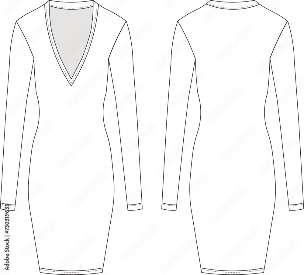 wide v neck long sleeve bodycon knee length short dress template technical drawing flat sketch cad mockup fashion woman design style model
wide v neck long sleeve bodycon knee length short dress template technical drawing flat sketch cad mockup fashion woman design style model