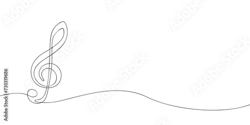 A single line drawing of a treble clef. Continuous line treble clef icon. One line icon. Vector illustration