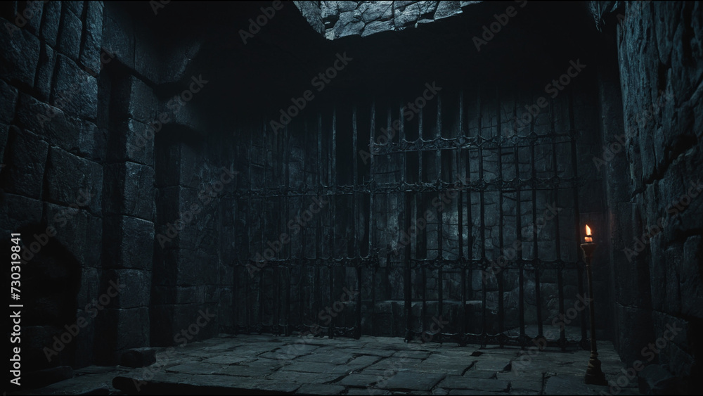 Dark dungeons with dungeons for prisoners. 