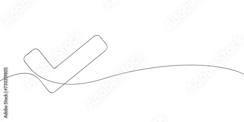 A single line drawing of a tick. Continuous line tick icon. One line icon. Vector illustration