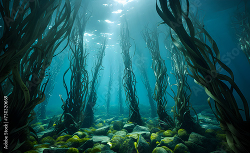 Algae reaching the surface of the water.