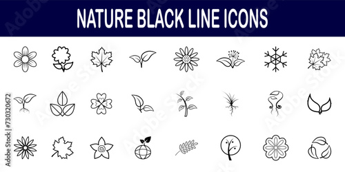 Nature black line icons. line art. natural icons.
