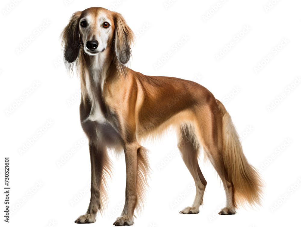 Graceful Saluki, isolated on a transparent or white background