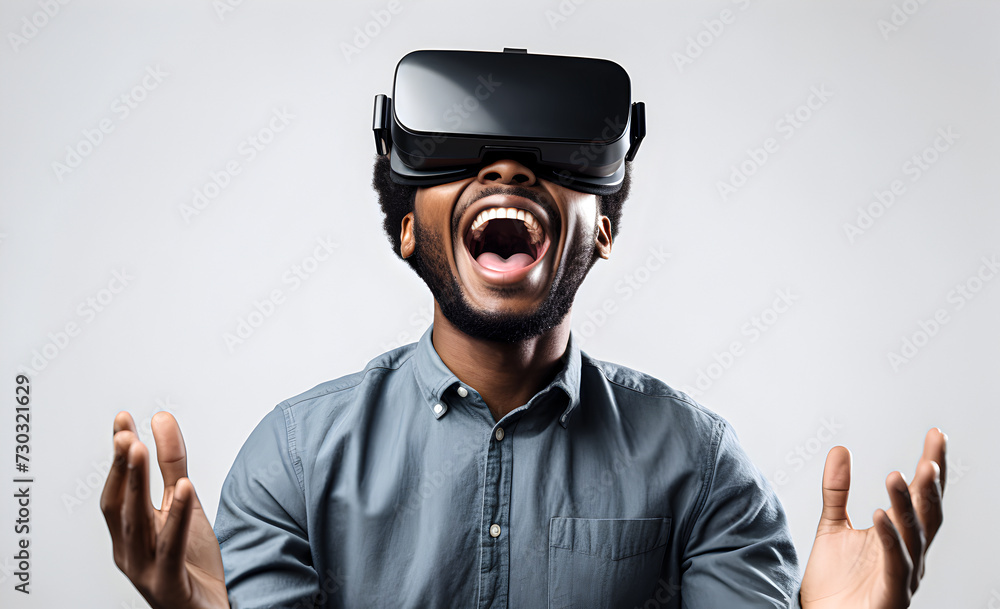 A guy using a VR augmented reality helmet. A guy using a VR augmented reality helmet.