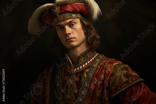 Medieval duke portrait. Person king. Fictional person. Generate Ai