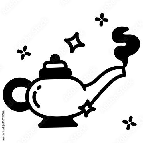 Magic lamp glyph and line vector illustration