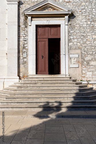 Facade of 18th century baroque Saint Euphemia Church  Rovinj  Croatia  Istria