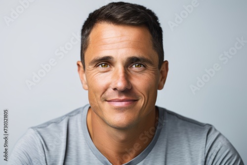 Portrait of a handsome young man looking at camera over grey background