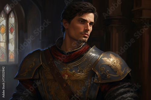 Ornate Medieval duke portrait. Person king. Fictional person. Generate Ai