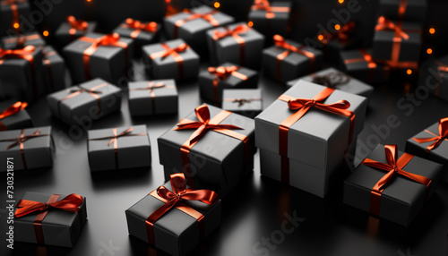 A large stack of gift boxes wrapped in shiny paper generated by AI
