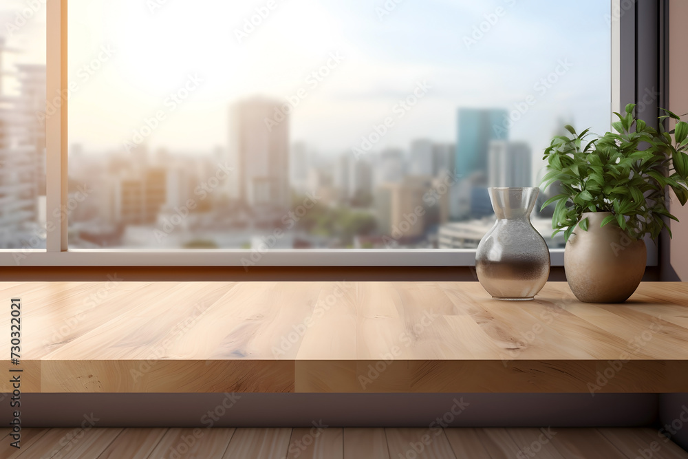 Urban View Blur Background with Copy Space on Empty Table foreground Urban View Blur Background with Copy Space on Empty Table foreground