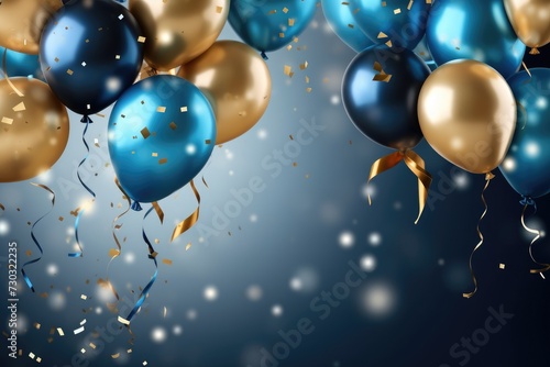 Wallpaper Mural A festive arrangement of blue and gold balloons filled with confetti, creating a colorful and lively atmosphere. Torontodigital.ca