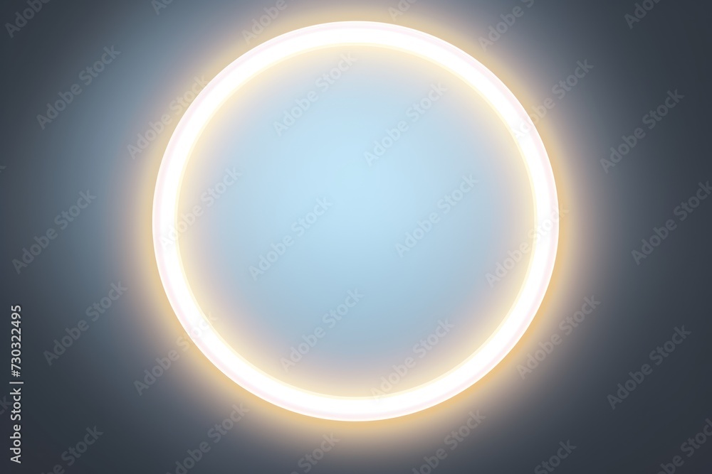 Ivory round neon shining circle isolated on a white background wall