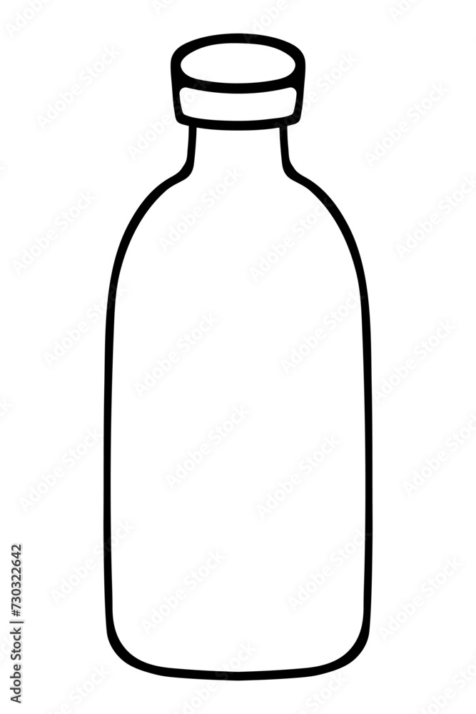 Bottle with cap. Sketch. Glass container for drinks. Vector illustration. Doodle style. Outline on isolated background. Jar for smoothie, cocktail. Web design idea Bottle with cap. Sketch. Glass container for drinks. Vector illustration. Doodle style. Outline on isolated background. Jar for smoothie, cocktail. Web design idea