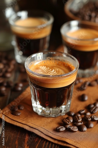 A shot of espresso, with its rich crema and dark hues, exudes sophistication.
