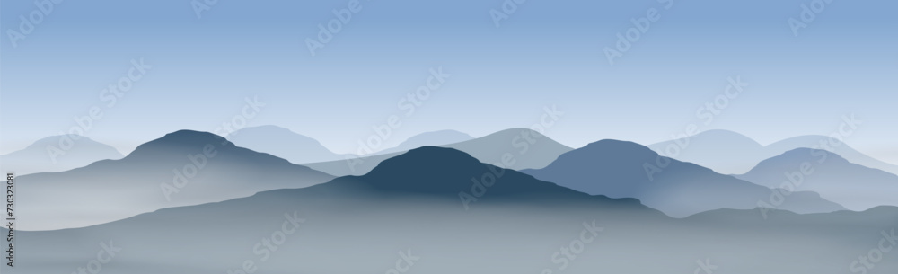 misty mountainsc panorama style. Used for decoration, advertising design, websites or publications, banners, posters and brochures.