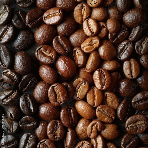 Coffee beans in various shades and sizes form a harmonious composition