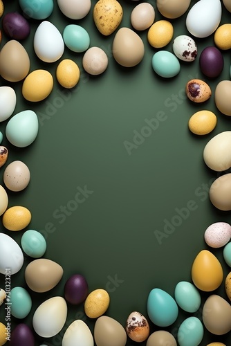 Khaki background with colorful easter eggs round frame texture