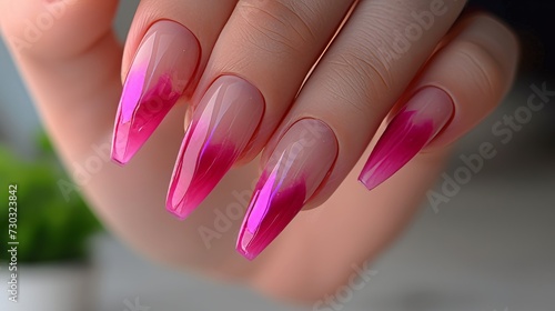 Fuchsia Flair: One-Handed Nail Art with Trending Elegance. Modern Muse: Single Hand Showcases Stunning Fuchsia & Beige Nails.