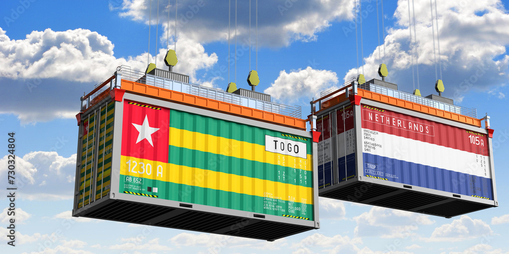 Shipping containers with flags of Togo and Netherlands - 3D illustration
