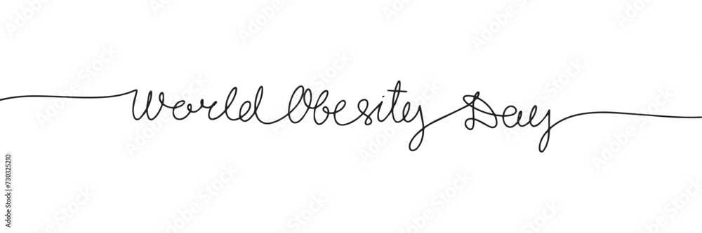 World Obesity Day one line continuous text banner for holiday. Handwriting line art inscription World Obesity Day. Hand drawn vector art.