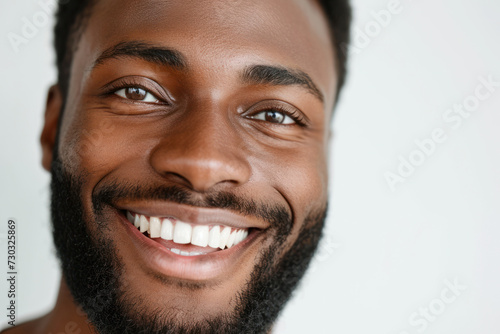 Close-up of smiling man with beard showcasing dental health and happiness