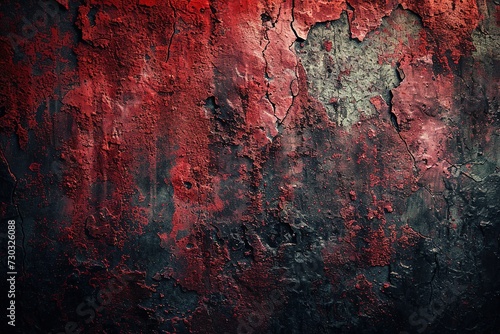 Dark Red horror scary background. grunge horror texture concrete. Dark grunge red concrete. Red textured stone wall background. Dark edges. Dark red grungy background or texture.