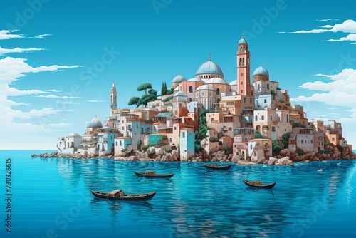 Mediterranean city sea. Sea tourism campania. Generate Ai