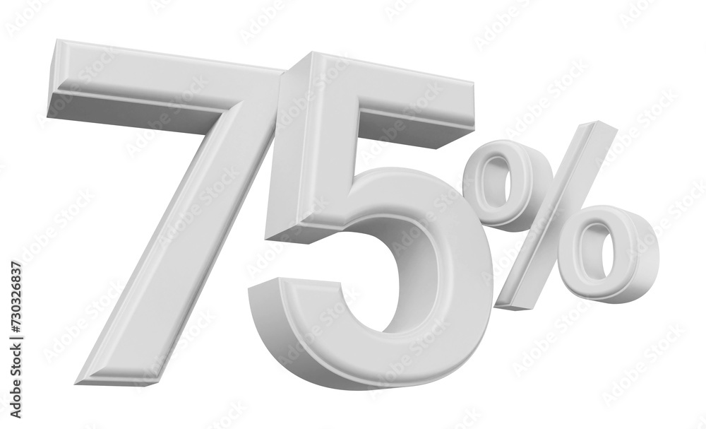 75 percent off white silver number 3d render 75 percent off white silver number 3d render