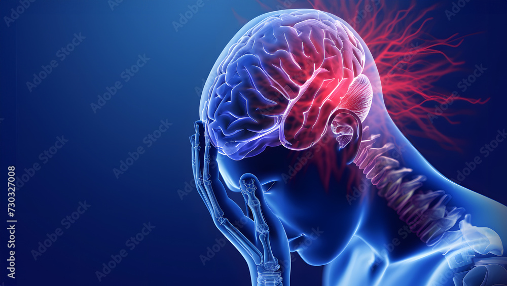 Brain Pain: Digital Illustration of a Human Headache and Neural Discomfort - obrazy, fototapety, plakaty 
