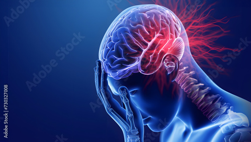 Fotografiet Brain Pain: Digital Illustration of a Human Headache and Neural Discomfort