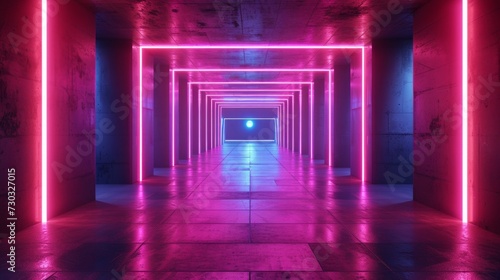 Bright neon lights and futuristic designs create a dynamic, energetic atmosphere