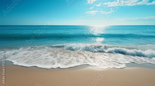 A clean, azure background with subtle waves captures the essence of a seaside...