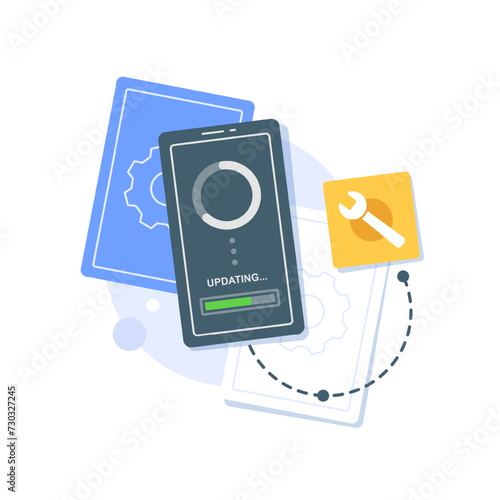 Repair and update concept updating process loading on smartphone screen,flat design icon vector illustration