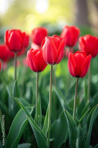 Scarlet tulips standing tall and proud  a symbol of love and passion