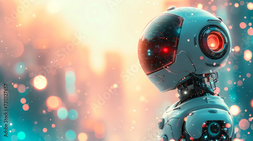 Minimalistic, robot-themed design with a bright and lively technological back...